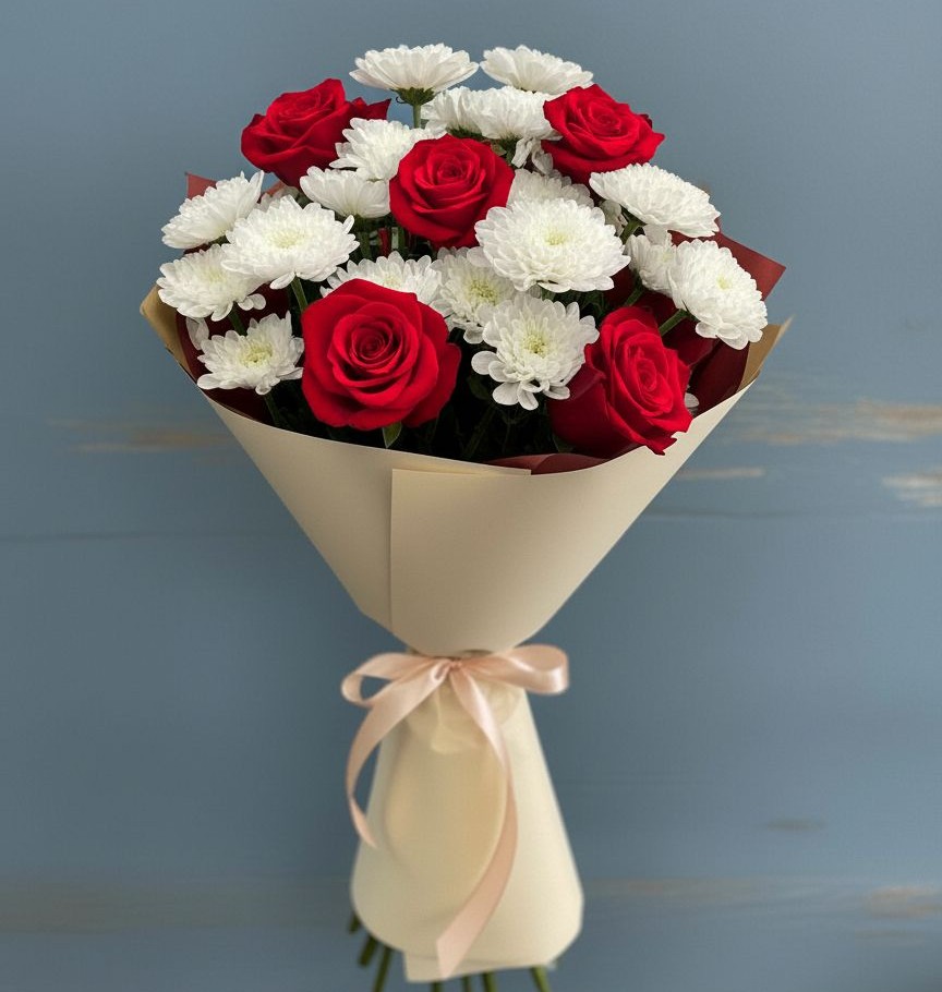 Букет цветов из: Розы и Хризантемы в Черском