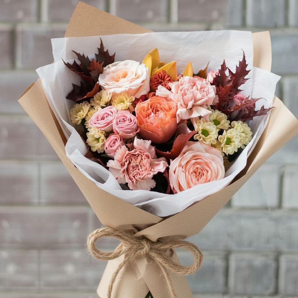 Букет цветов из: Гвоздики, Хризантемы и Розы в Черском