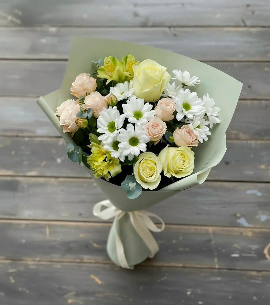 Букет цветов из: Альстромерии, Розы и Хризантемы в Черском