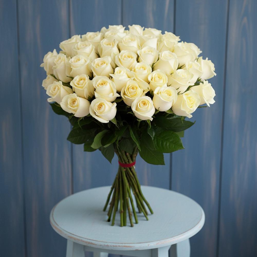 Букет 51 Белая роза Эдлесс Лав в Черском