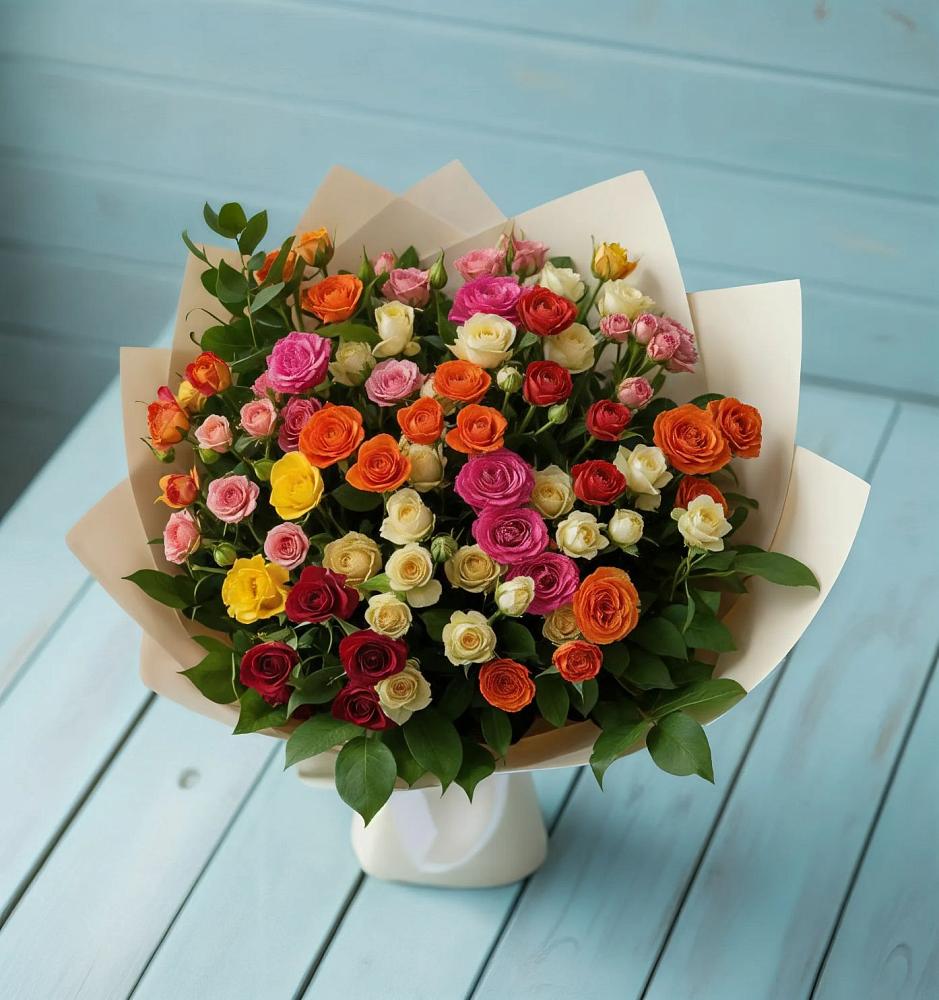 Букет Микс из разноцветных кустовых роз в Черском