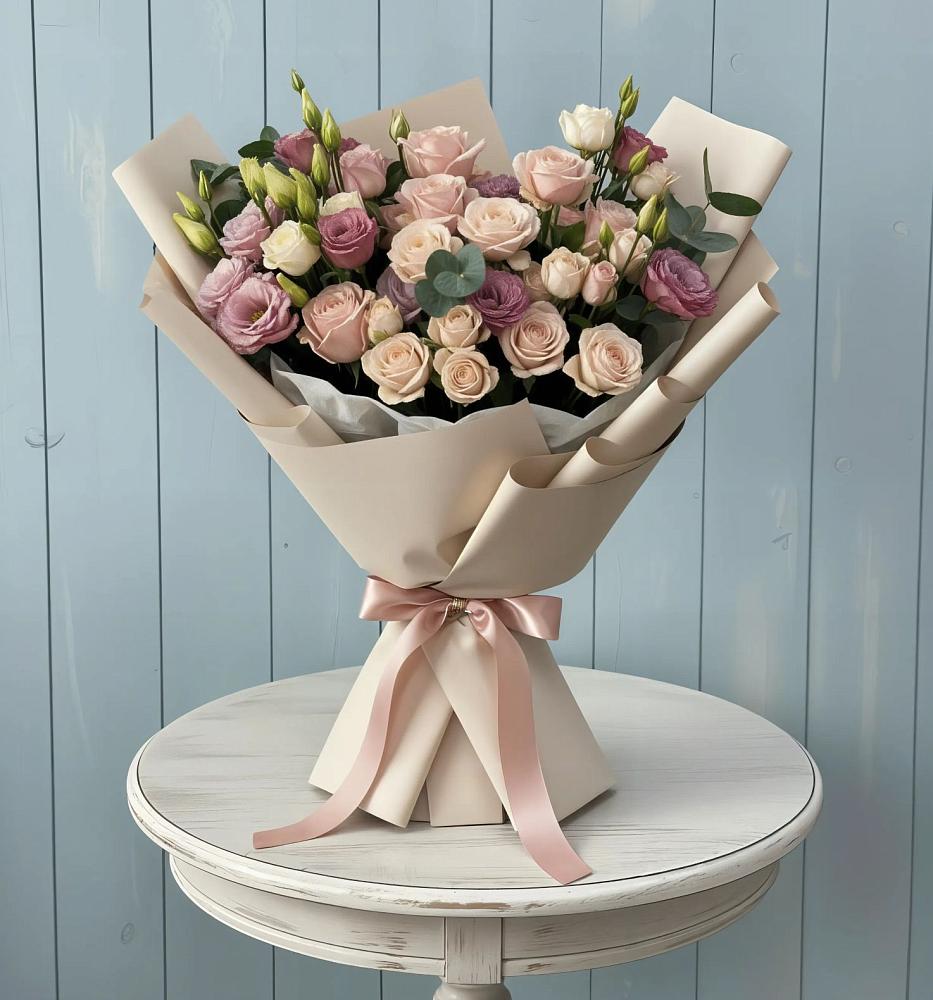 Букет цветов из: Розы и Лизиантусы в Черском