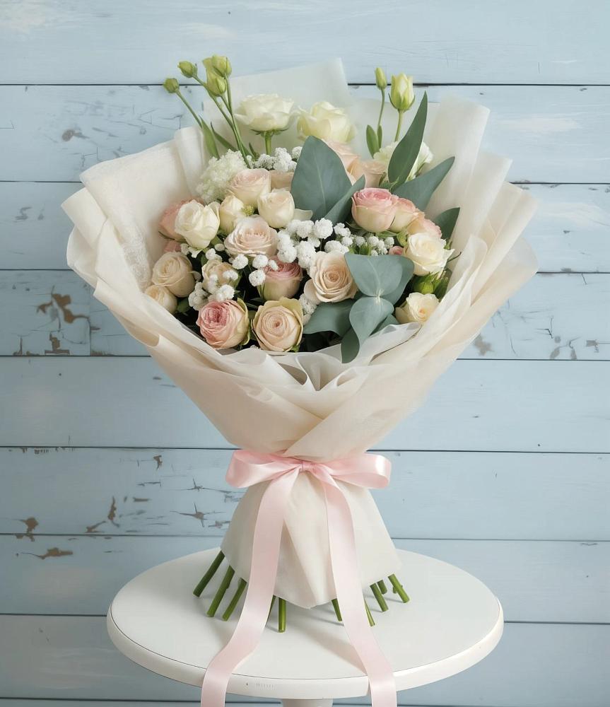 Букет цветов из: Розы и Лизиантусы в Черском