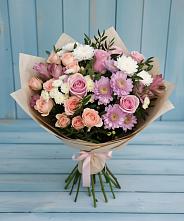 Букет цветов из:  Хризантемы, Розы и Альстромерии в Черском