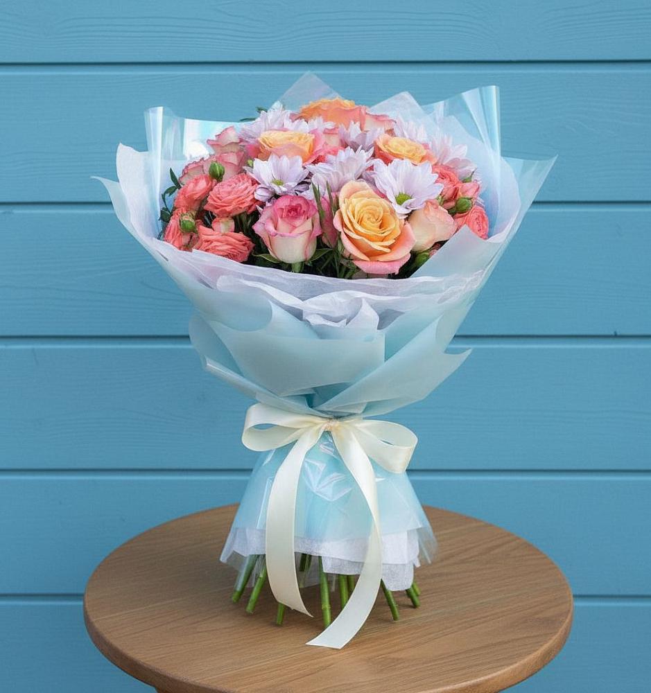 Букет цветов из: Хризантемы и Розы в Черском