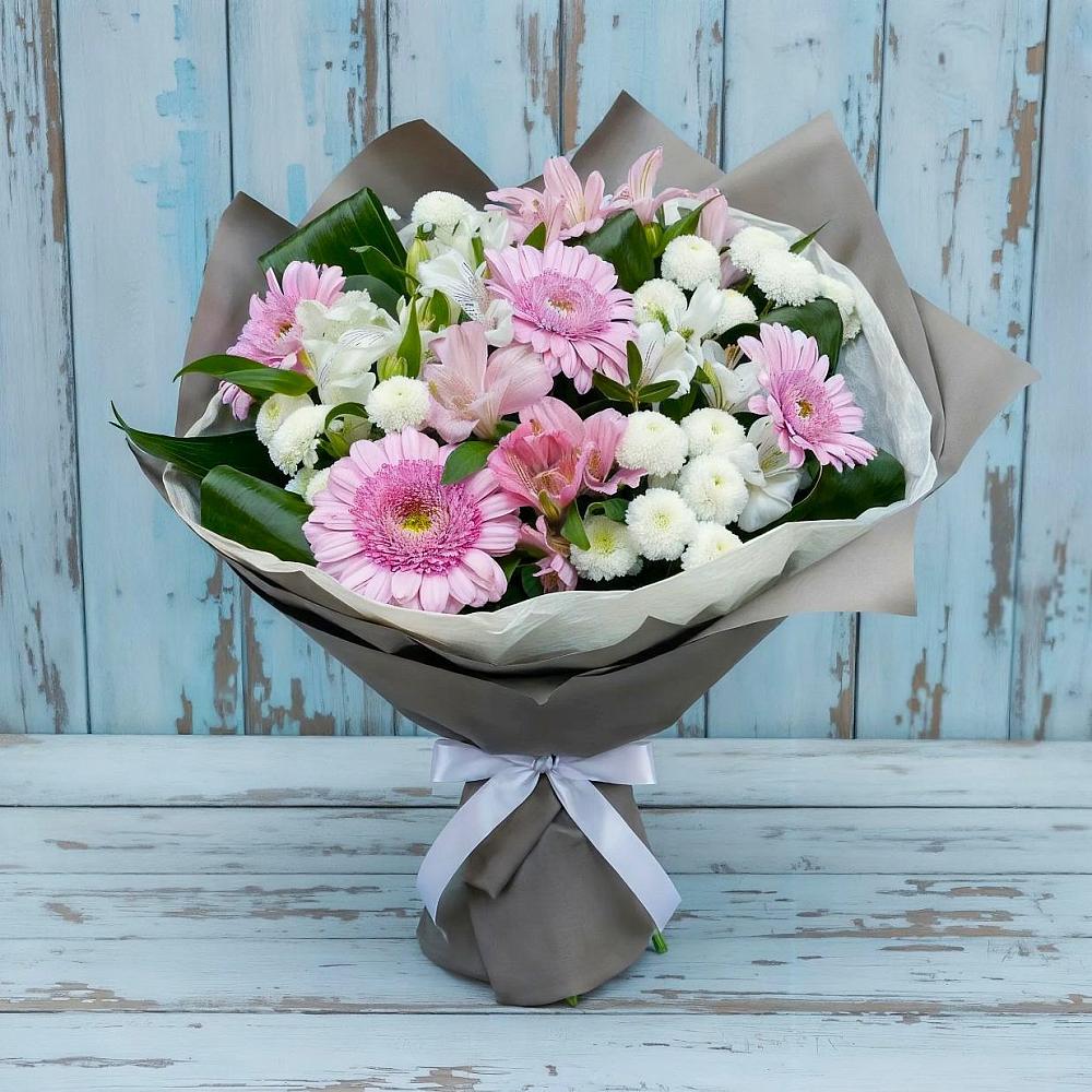 Букет цветов из: Герберы, Альстромерии и Хризантемы в Черском